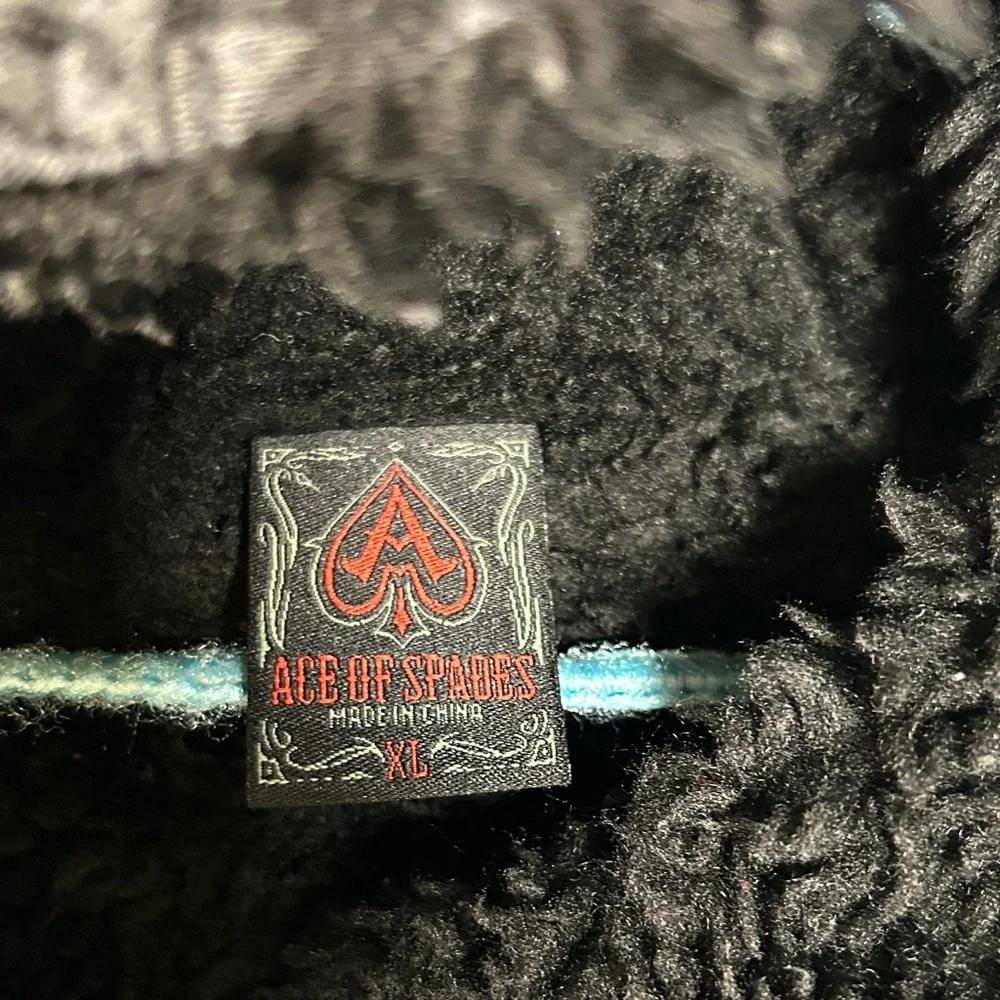 Ace Of Spades Black Skull Pattern Full Zip Hoodie Size XL Preowned - Picture 3 of 5
